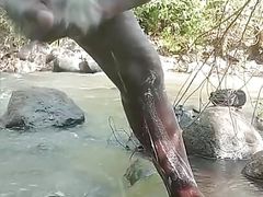 Soapy masturbation big black dick Cumming outside part 2