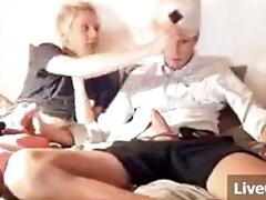 Big cocked Blonde teen with friend helping hands