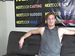 Tall athletic amateur solo masturbating at audition