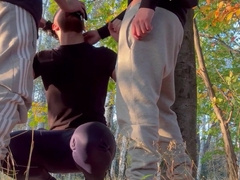 Three way in the woods public condom-free pulverize steaming Grind guys with sneakers