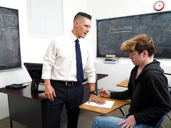 Teacher ass fucks college boy and comes on his dick