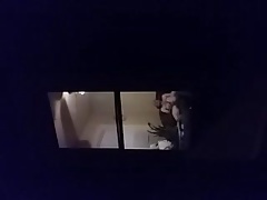 Masturbating naked cumming at open door