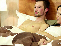 good looking studs share super-hot brunette