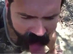 Bearded Parent Gives Facial cumshot in the Forest