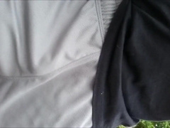 Freeballing Grey Shorts: Flaccid Cock Swinging Outdoors