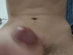 Chav youngster faps his stiffy and blows a load close to web cam