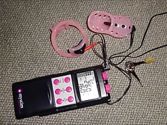Estim cumshot with chastity cage