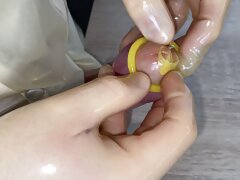 Condom Wank With Latex Gloves And Cumshot