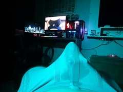 three massagers at the same time, spunking in lingerie, solo masculine