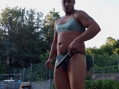 Provocando con lencería y golpeandome handsome con la porra