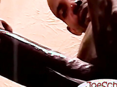 Ebony dude drops by to get some throat & feed me his cum