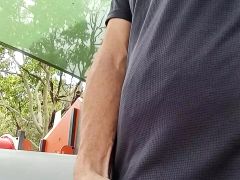 Str8 guy with cock out of pants walking around chilling like it's normal