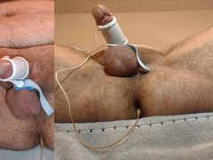 Overflowing streams of cum: gay daddy's hands-free estim milking pleasure