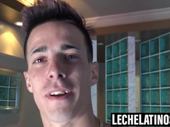 LecheLatinos.com - Tattooed man powerful beefstick jerking post photoshoot