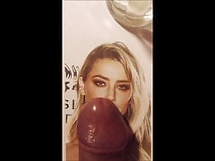 Cum tribute for Amber Heard's printed face photo