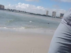 Hairy Bear Jerks Off on a Public Beach - Big Cum Shot