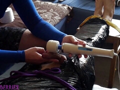 Milking, frenulum teasing and postcum punishment on immobilised twink