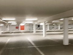 Crossdresser in pantyhose in underground car park & driving