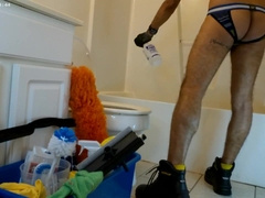 Biker Cleans Douche in Jockstrap