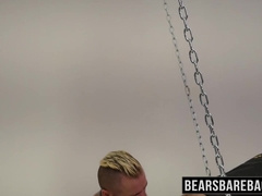 Hairy fat bear fucks his bottom bitch raw on the sex swing