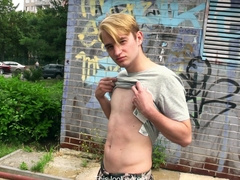 Blond-haired, naked twink rides a hard penis in POV