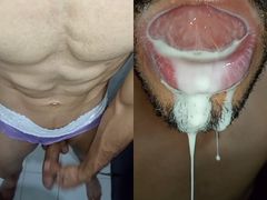 Cum in my mouth, play with your cum, and swallow it, sexy, femboy, trans, gay naughty, tongue, sloopy, six pack, fitness teen