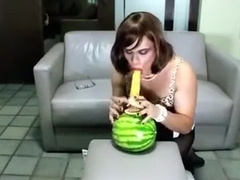 Lana Crossdresser fucks a watermelon