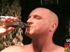 Mouthjizzed German masked bottom gangbanged in sling
