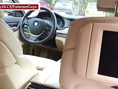 Risky jerking off in a car park