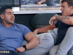 Two Big Guys Share A Twink For A Threesome - Men.com