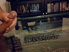 Blowing my load onto the glass table