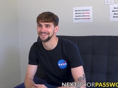 Big cocked gay Jerold Benton masturbates after an interview