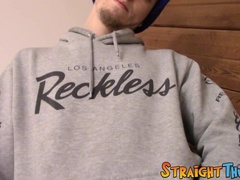 Skinny straight thug plays with his hard cock and balls