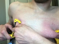 Clint Cumin faces punishment with clamps and chest play as a disabled sub