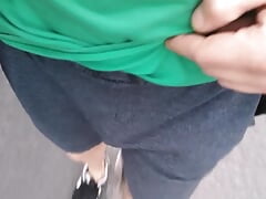 Flashing my soft bulge and dick walking to the store