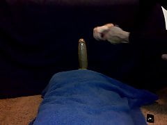 Riding a nice fat inflatable dildo then coming