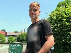 Attractive amateur guy riding hard cock in the bushes