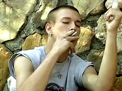 18yo smoker Yuri masturbates off before shooting spunk firm