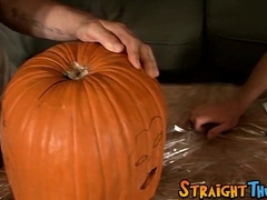 Straight thug has some fun with the pumpkin he is banging