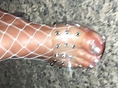 Outoor with Cockrings & Nipplesuckers in Fishnets & Heels