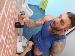 Inked blonde tries glory hole perversions with a random gay slut