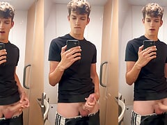 Hung twink Milo gets super horny on the train and shoots a big load