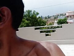Open terrace masturbating cock, flashing his dick and cumshot of Rajeshplayboy993