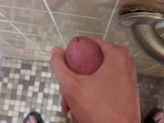 SlimSean spunking in a public shower