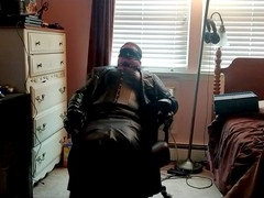 Crossdresser gets tied up on the stool for some BDSM fun
