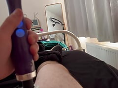 Sex toy wand and playing with cock