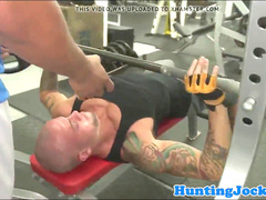 Muscle jock rectally pummeled in the gym