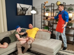 Twink gets fucked by stepdad and his buddy in home threesome