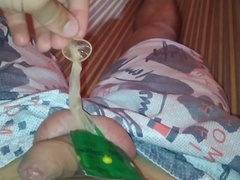 My hot friend's filled condom becomes the perfect addition to my throbbing cock!