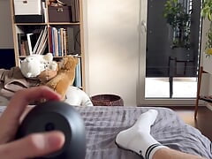 Sex toy review: My big uncut cock making a creampie ending in a Vibrating pussy maturbator